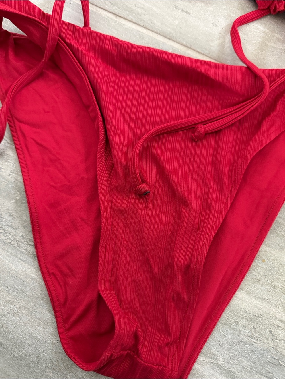 Aro Swim Red Ribbed Ruffle Triangle Bikini - Picture 3 of 4